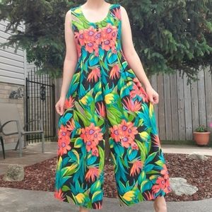 Vintage 80s 90s Tropical Wide Leg Jumpsuit